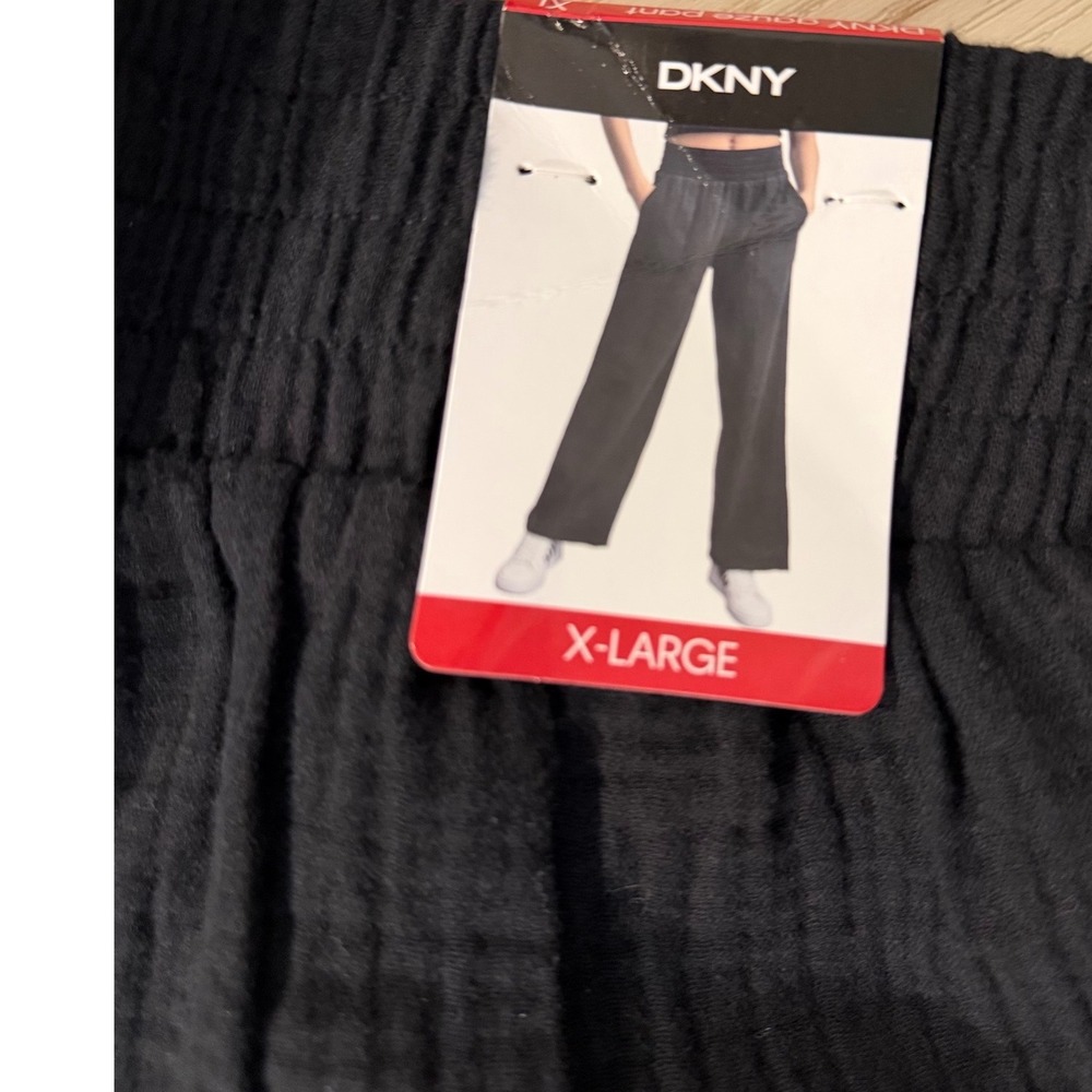 DKNY Black Gauze Wide Leg Cropped Pants Women's Size XL Elastic Waist - Picture 10 of 10